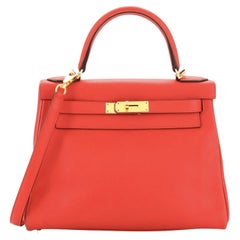 Hermes Kelly Handbag Rouge Tomate Evercolor with Gold Hardware 28