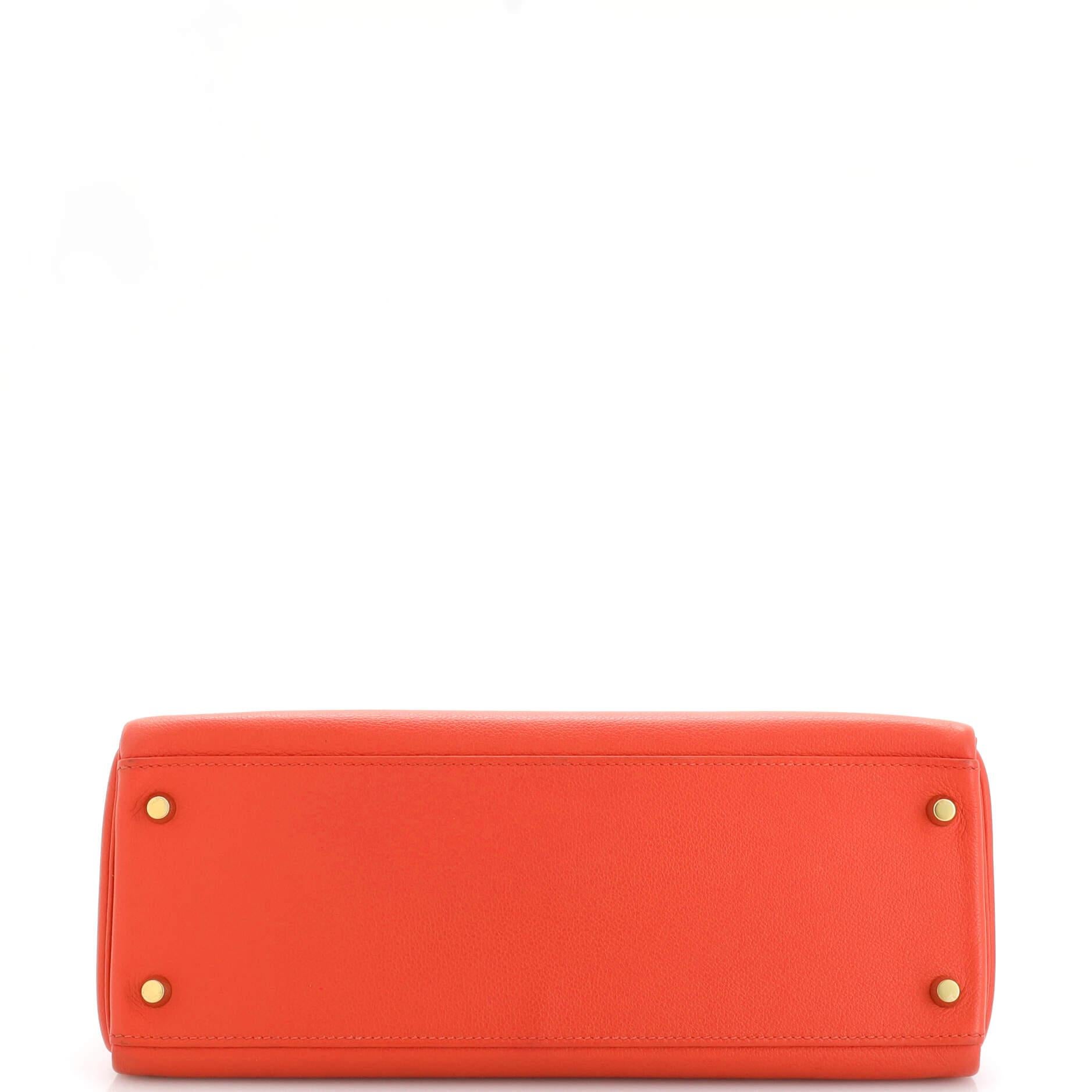 Women's Hermes Kelly Handbag Rouge Tomate Evercolor with Gold Hardware 32