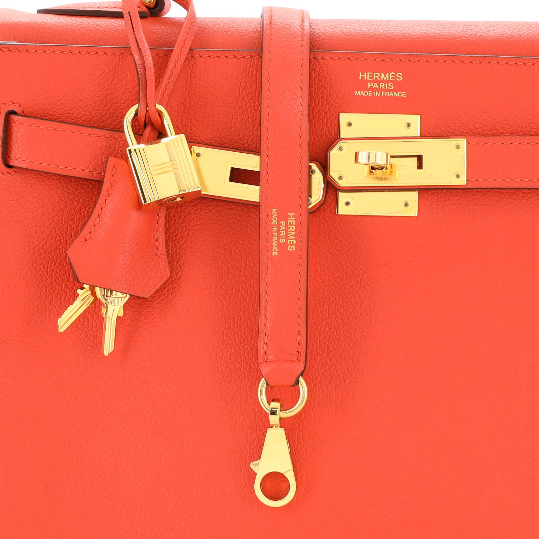 Hermes Kelly Handbag Rouge Tomate Evercolor with Gold Hardware 32 2