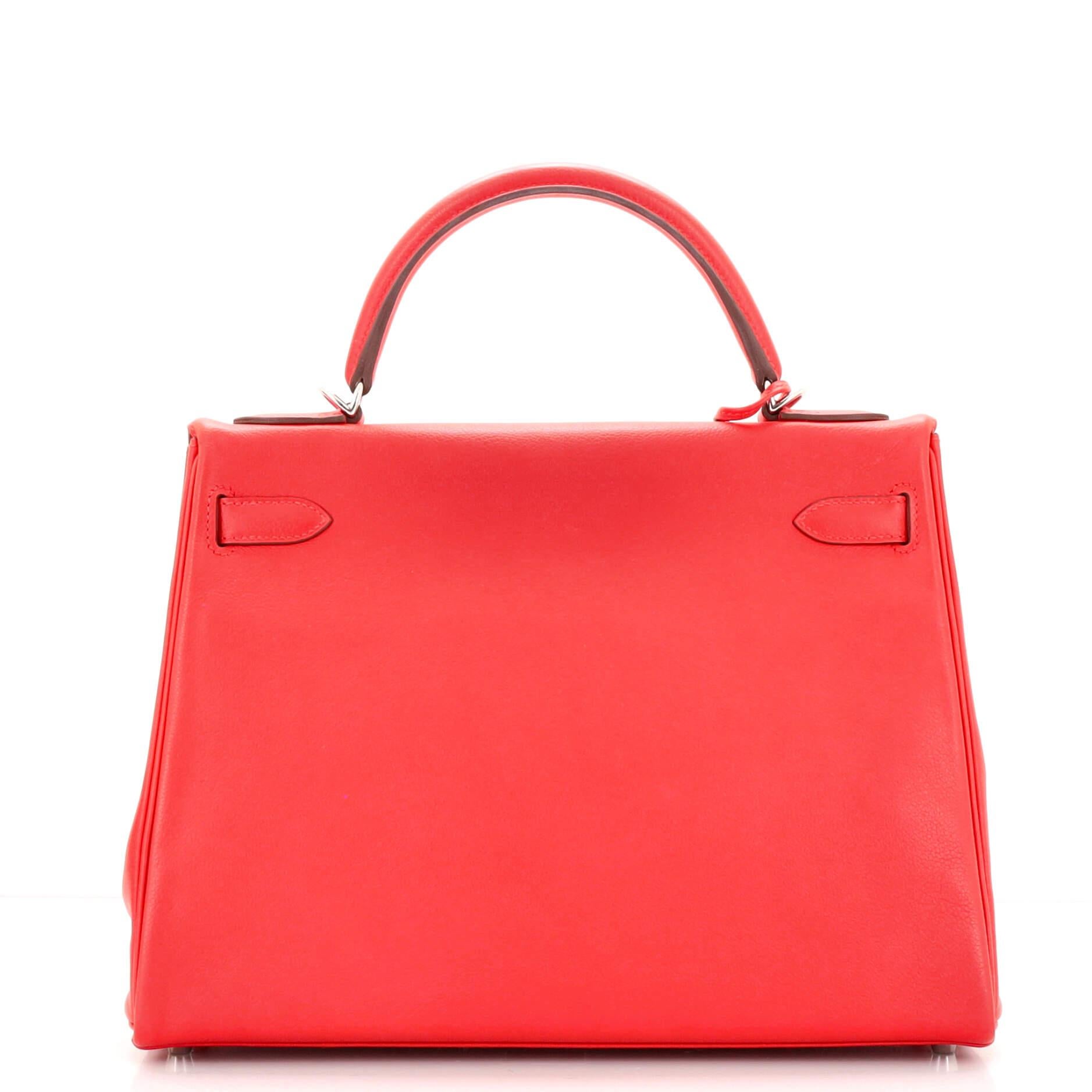 Women's or Men's Hermes Kelly Handbag Rouge Tomate Evercolor with Palladium Hardware 32