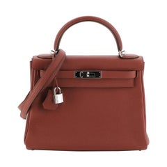 Hermes  Kelly Handbag Rouge Venetian Clemence with Palladium Hardware 28