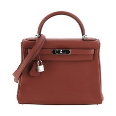 Hermes Kelly Handbag Rouge Venetian Clemence with Palladium Hardware 28