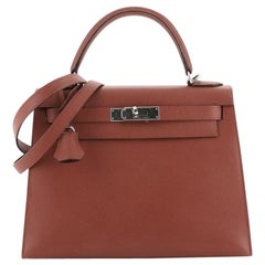 Hermes Kelly Handbag Rouge Venetian Epsom with Palladium Hardware 28