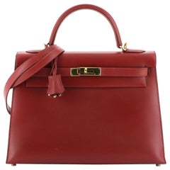 Hermes Kelly Handbag Rouge Vif Box Calf with Gold Hardware 32