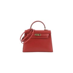 Hermes Kelly Handbag Rouge Vif Box Calf With Gold Hardware Micro 