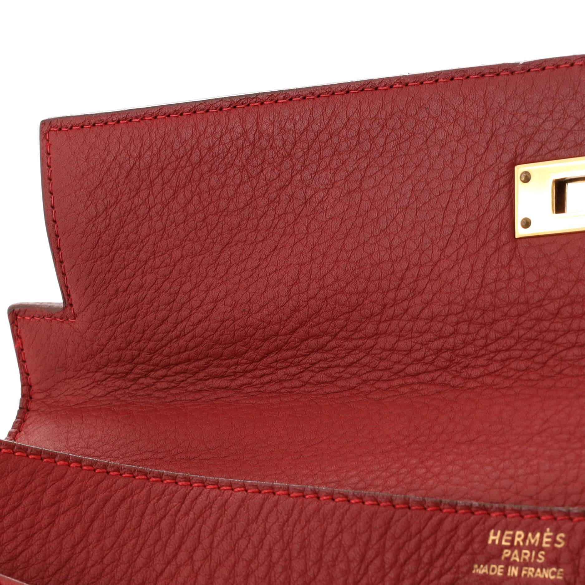 Hermes Kelly Handbag Rouge Vif Clemence with Gold Hardware 35 For Sale 8