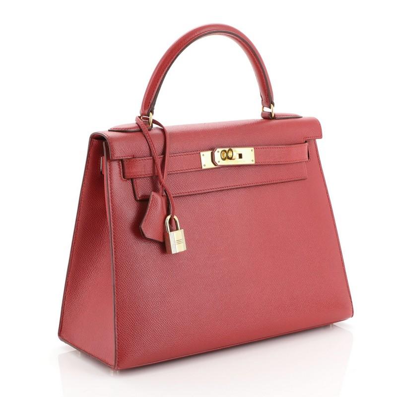 Red Hermes Kelly Handbag Rouge Vif Courchevel with Gold Hardware 28