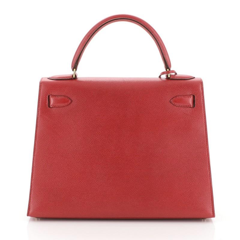 Hermes Kelly Handbag Rouge Vif Courchevel with Gold Hardware 28 In Good Condition In NY, NY