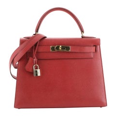 Hermes Kelly Handbag Rouge Vif Courchevel with Gold Hardware 28