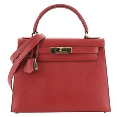 Hermes Kelly Handbag Rouge Vif Courchevel with Gold Hardware 28
