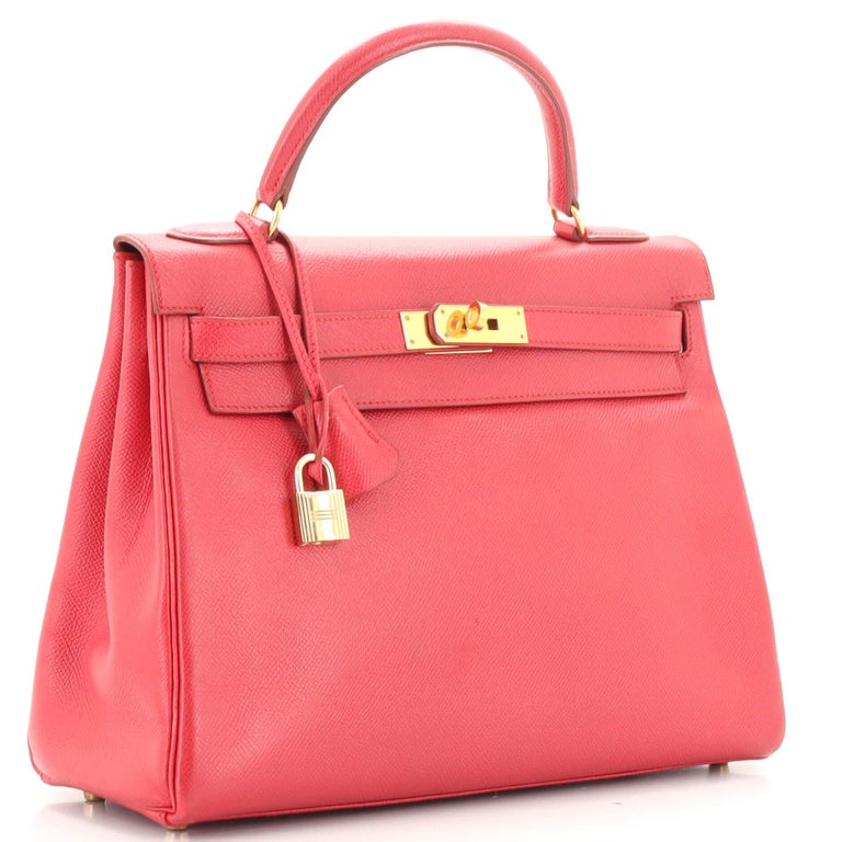 Hermes HAC Birkin Bag Rouge H Courchevel with Gold Hardware 32 For Sale at  1stDibs