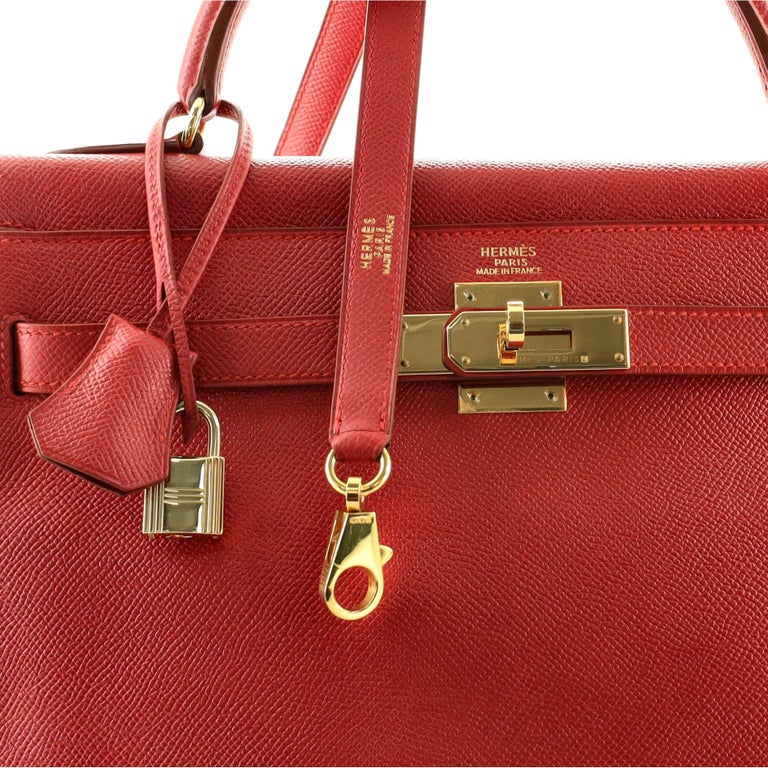 Hermes Kelly Handbag Rouge Vif Courchevel with Gold Hardware 32 Red