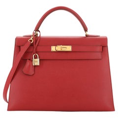 Hermes Kelly Handbag Rouge Vif Courchevel with Gold Hardware 32