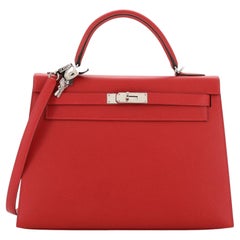 Hermes Kelly Handtasche Rouge Vif Epsom mit Palladium Hardware 32