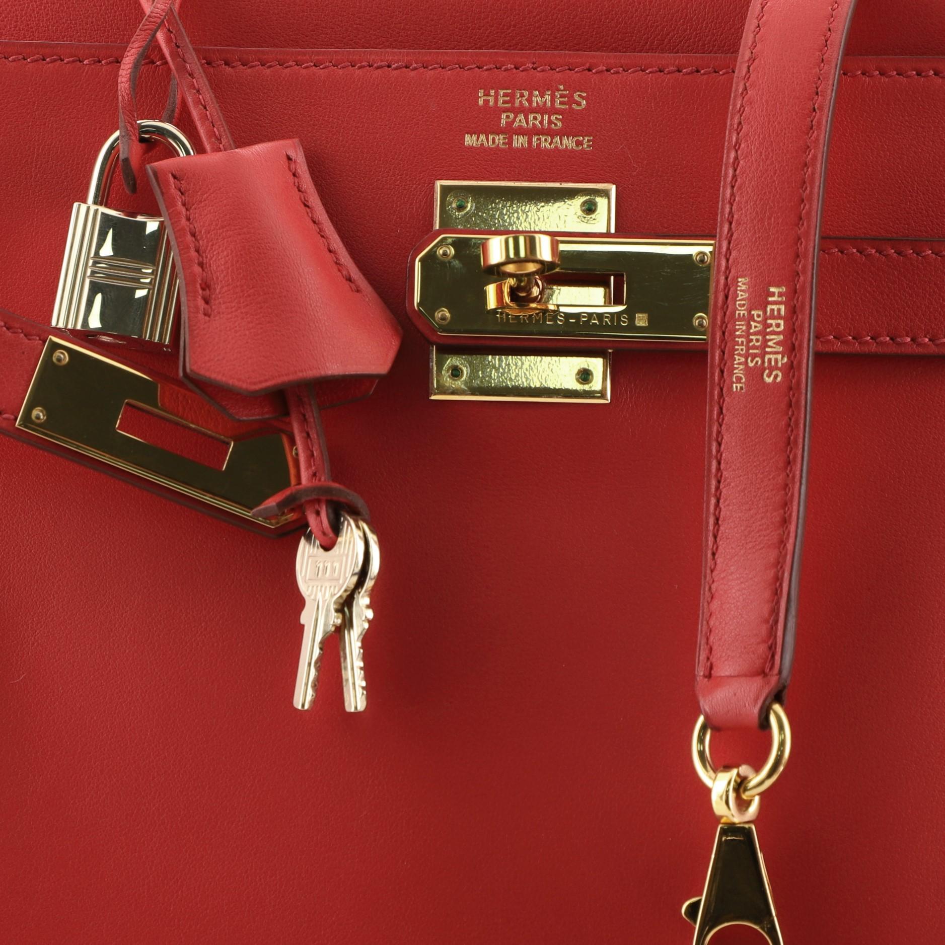 Hermes Kelly Handbag Rouge Vif Gulliver with Gold Hardware 35 1
