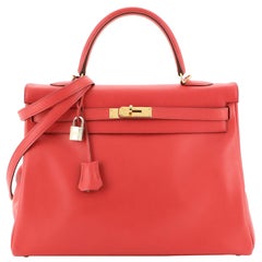 Hermes Kelly Handbag Rouge Vif Gulliver with Gold Hardware 35