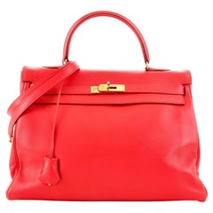 Hermes Kelly Handbag Rouge Vif Gulliver with Gold Hardware 35