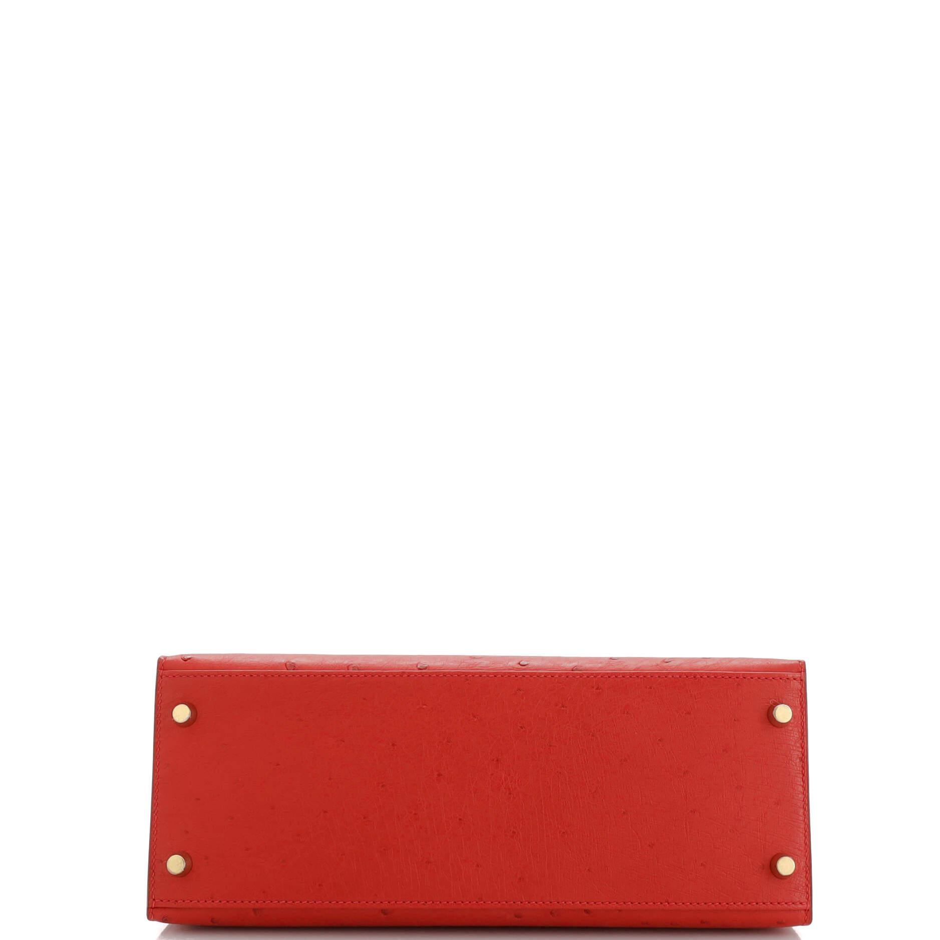 Hermes Kelly Handbag Rouge Vif Ostrich with Gold Hardware 28 1