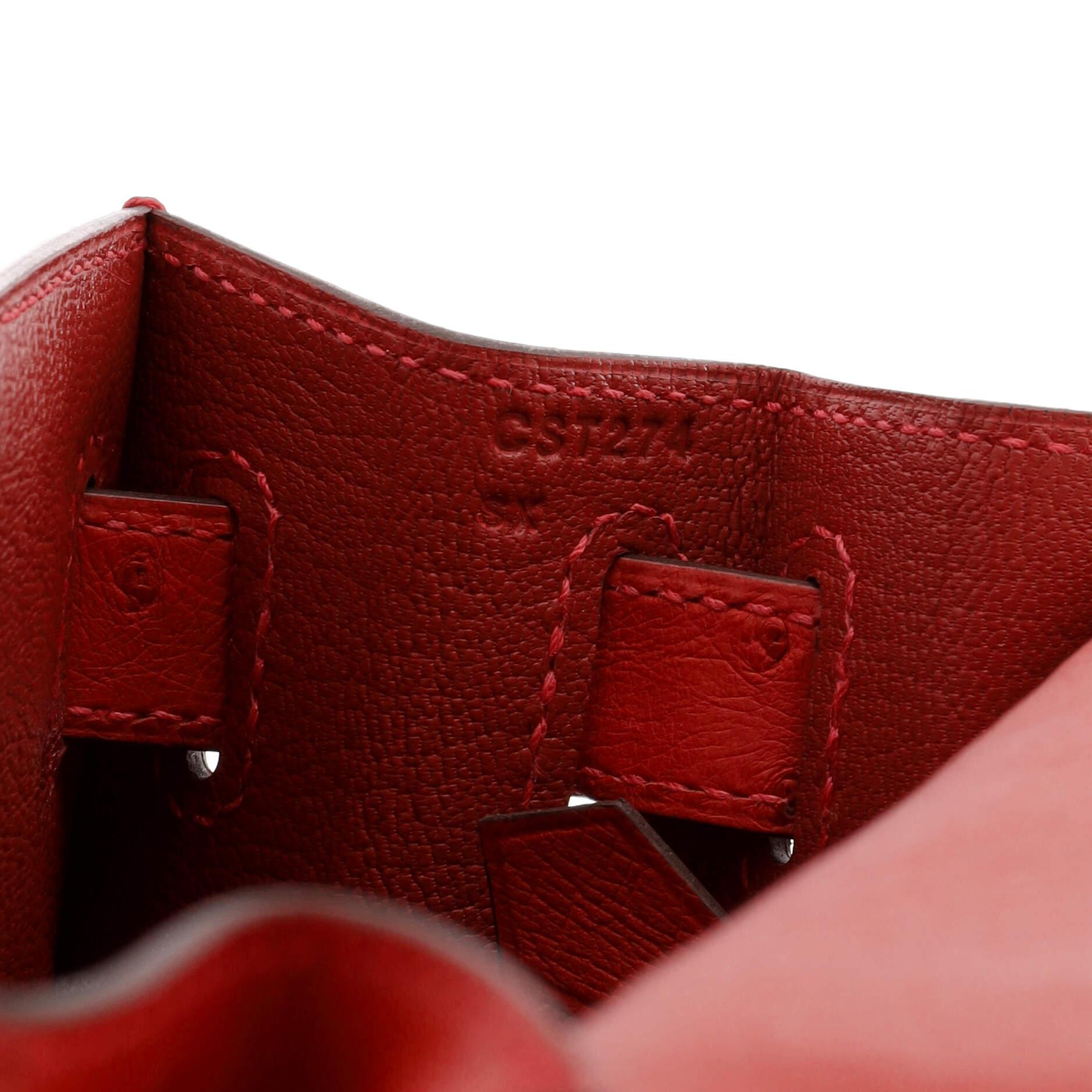 Hermes Kelly Handbag Rouge Vif Ostrich with Gold Hardware 28 4