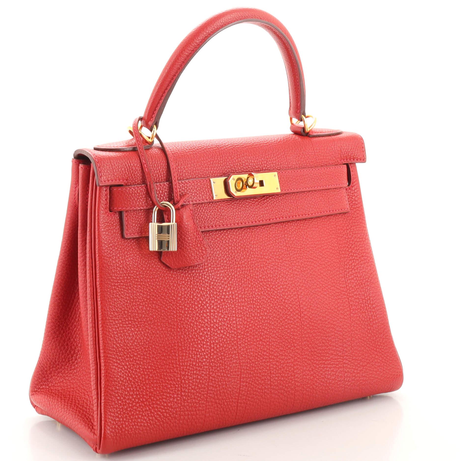Hermes Kelly Handbag Rouge Vif Togo with Gold Hardware 28 In Good Condition In NY, NY