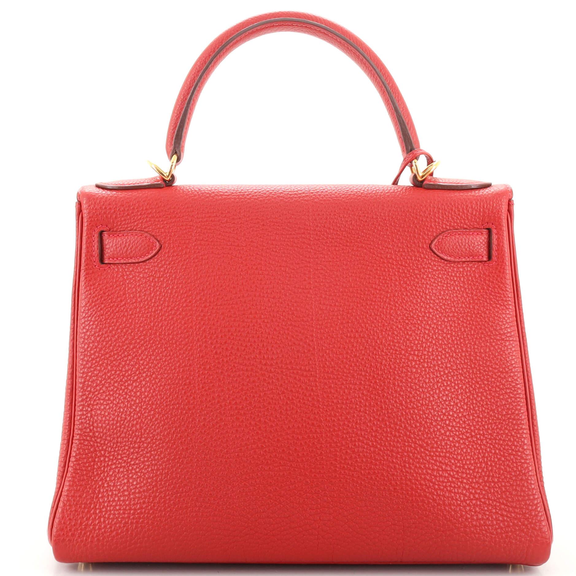 Women's or Men's Hermes Kelly Handbag Rouge Vif Togo with Gold Hardware 28