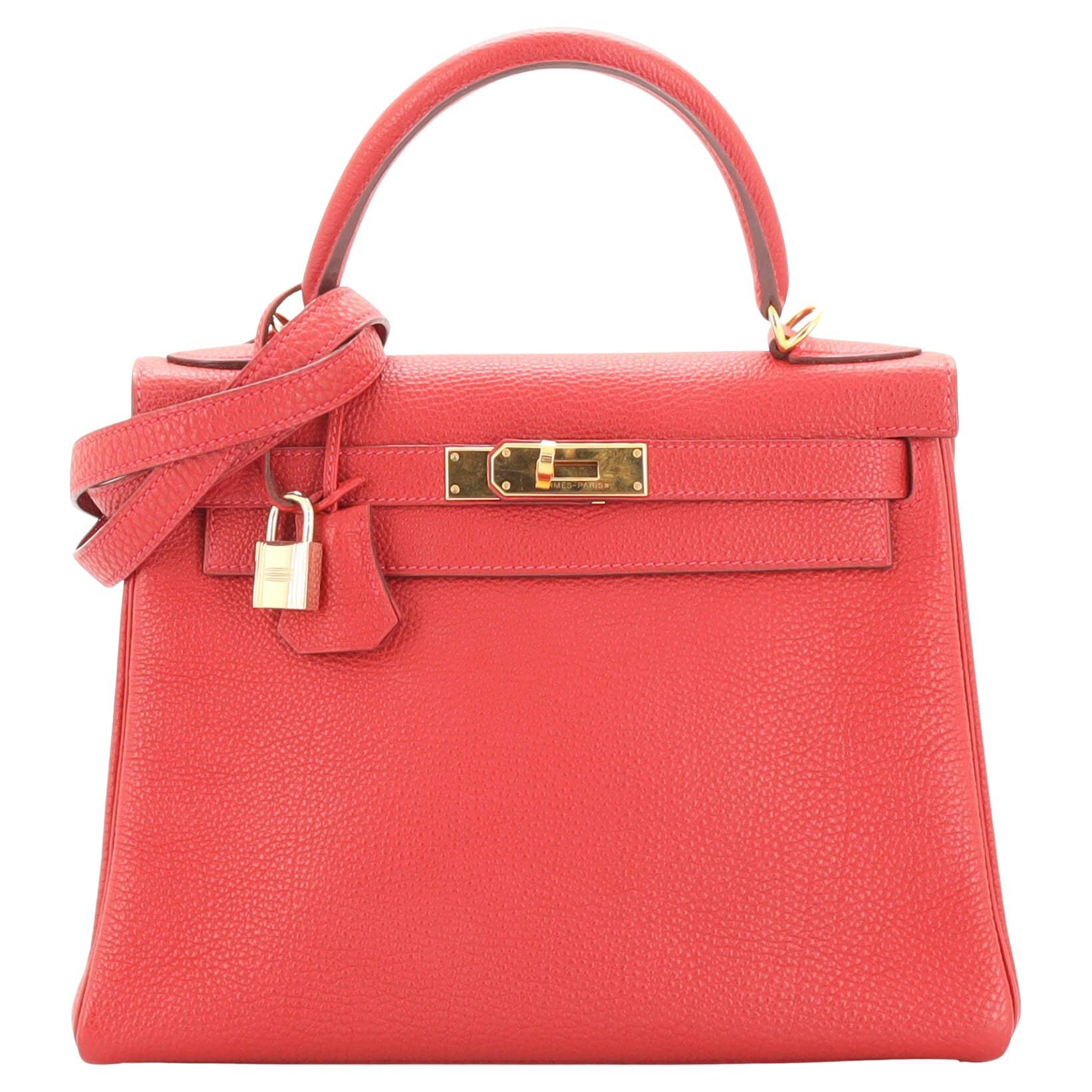 Hermes Kelly Handbag Rouge Vif Togo with Gold Hardware 28