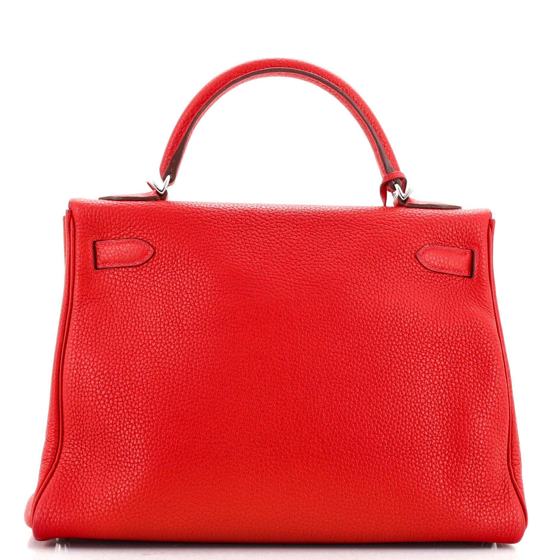 Red Hermes Kelly Handbag Rouge Vif Togo with Palladium Hardware 32