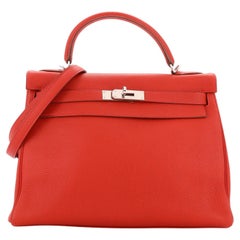 Hermes Kelly Handbag Rouge Vif Togo with Palladium Hardware 32