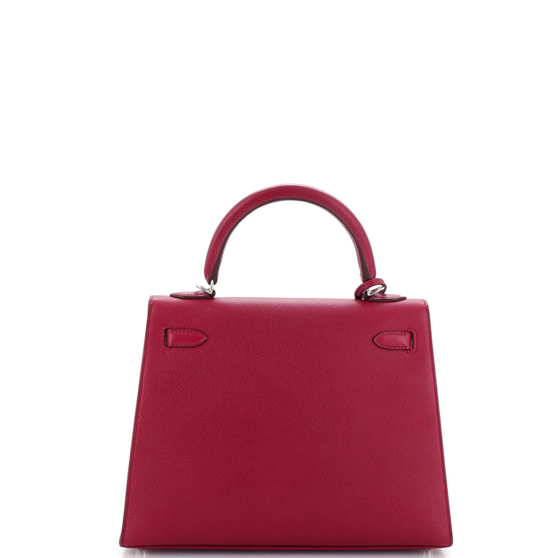 Hermes Kelly Handbag Rubis Epsom with Palladium Hardware 25 In Good Condition In NY, NY