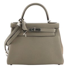 Hermes Kelly Handbag Sauge Clemence with Palladium Hardware 28