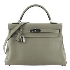 Hermes Kelly Handbag Sauge Clemence with Palladium Hardware 32