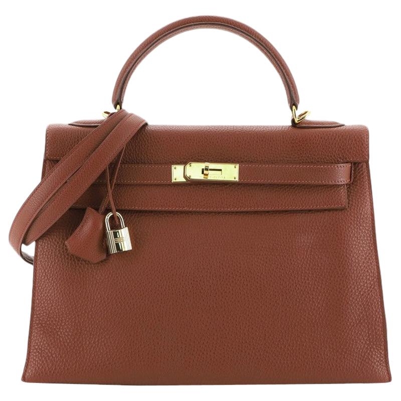 Hermes Kelly Handbag Sienne Togo with Gold Hardware 32