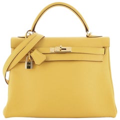 Hermes Kelly Handbag Soleil Clemence with Gold Hardware 32