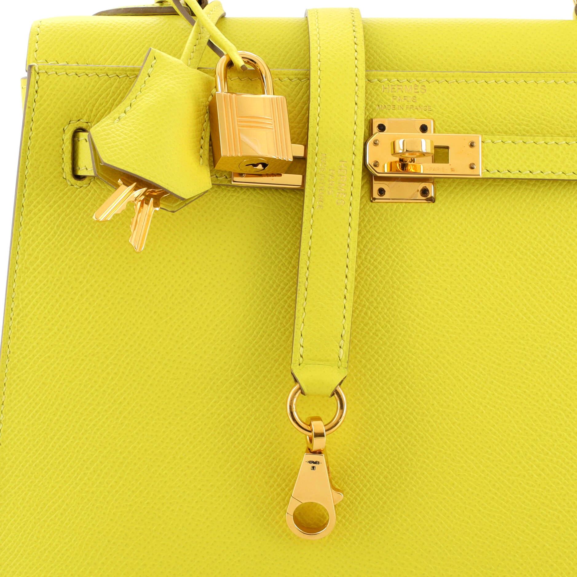 Hermes Kelly Handbag Soufre Epsom with Gold Hardware 25 3