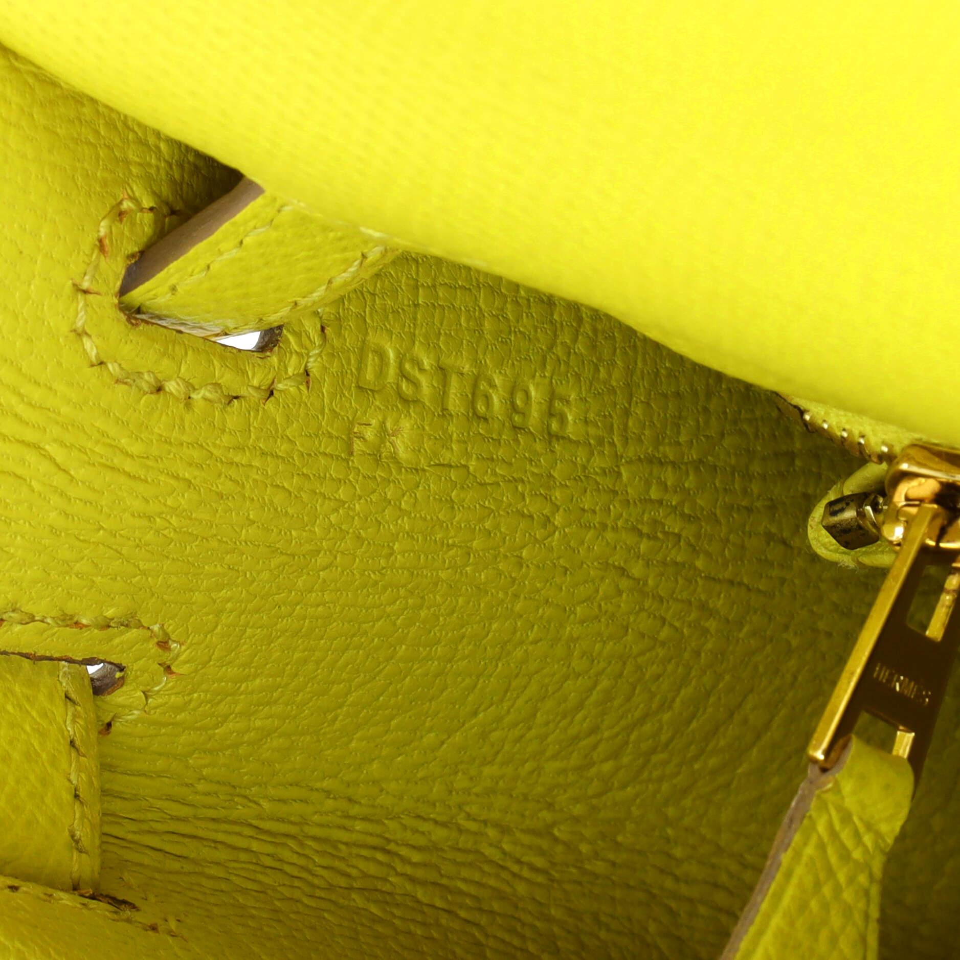 Hermes Kelly Handbag Soufre Epsom with Gold Hardware 25 5