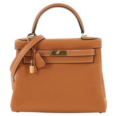 Hermes Kelly Handbag Toffee Clemence with Gold Hardware 28