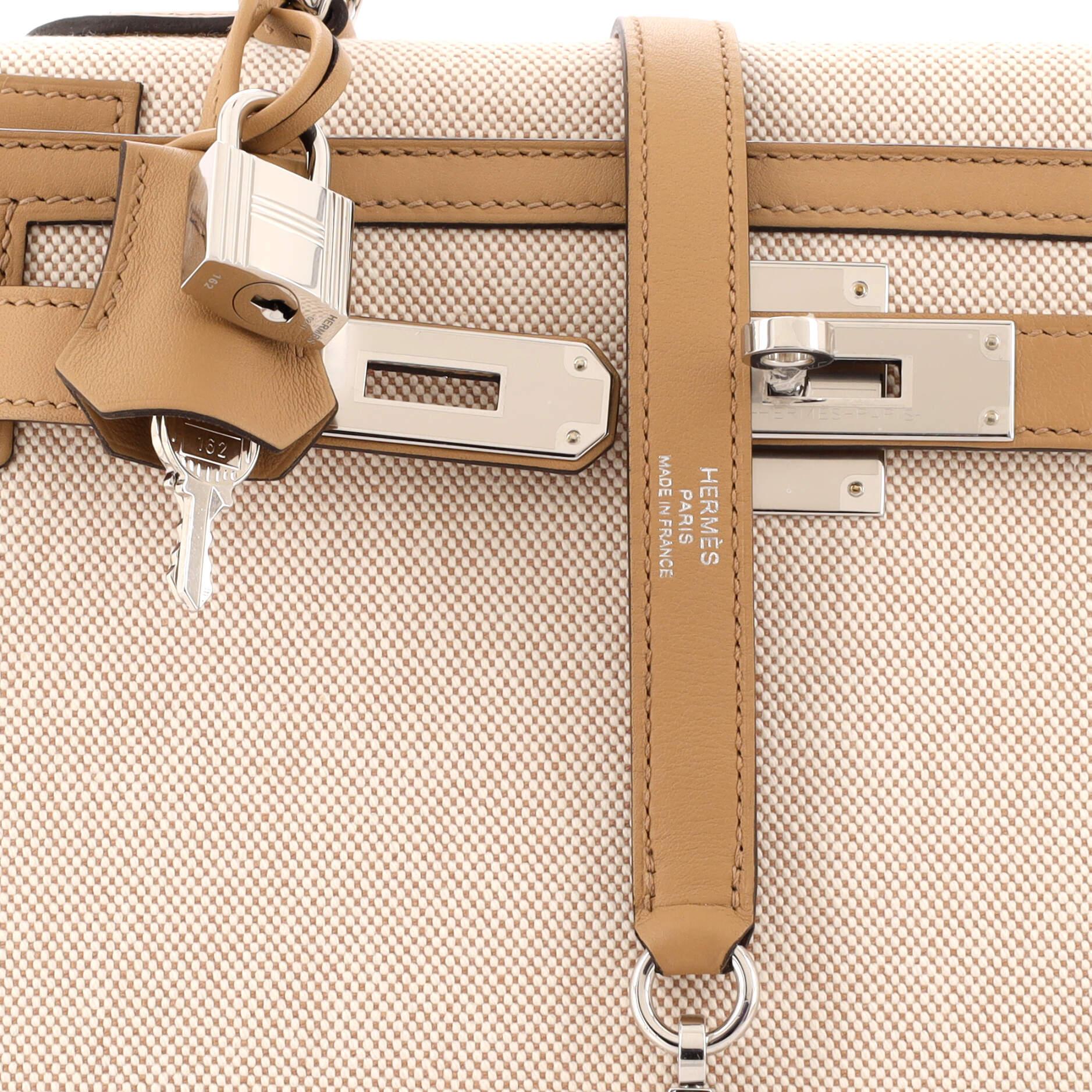 Women's Hermes Kelly Handbag Toile and Brown Swift with Palladium Hardware 28