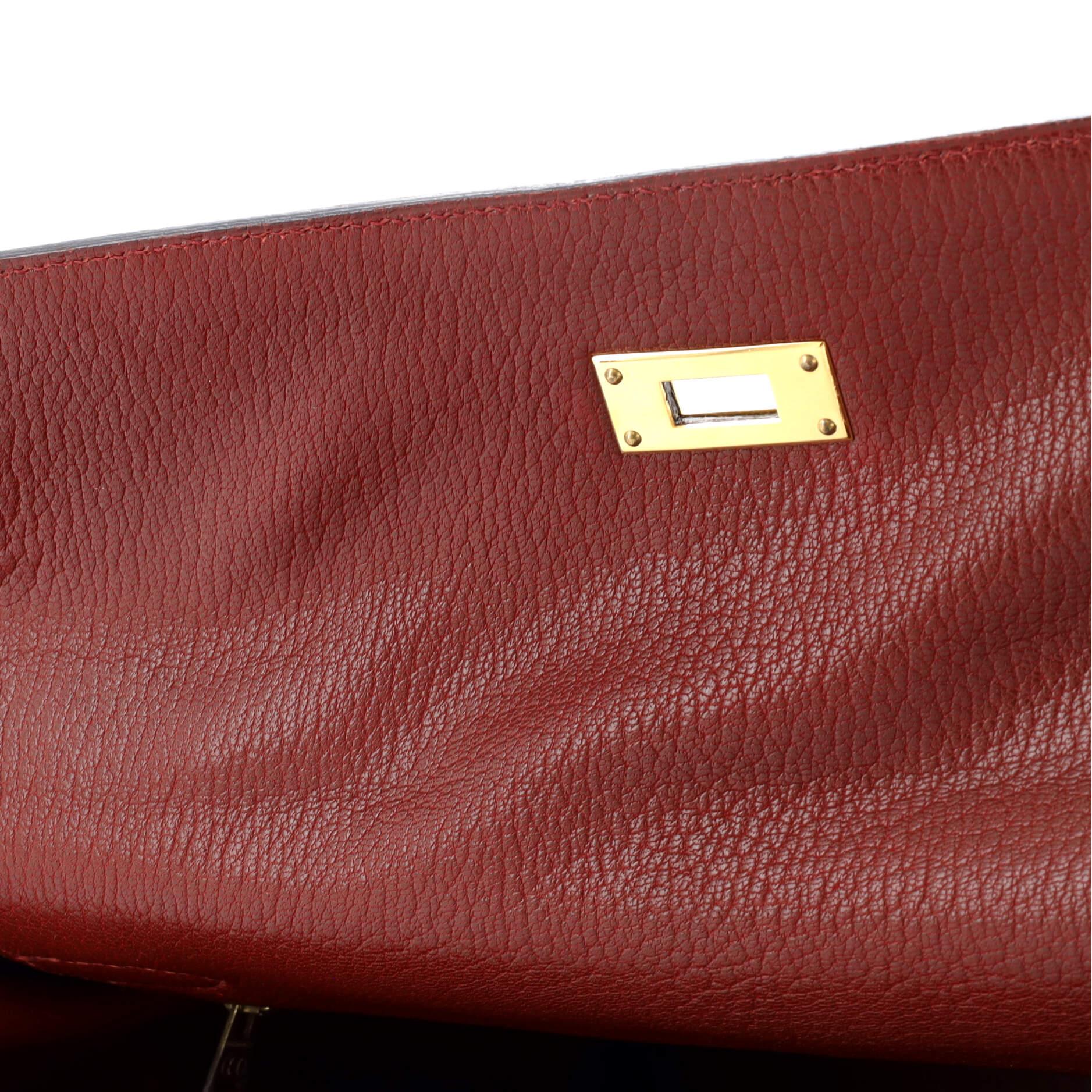 Hermes Kelly Handbag Toile and Red Chevre de Coromandel with Gold Hardware 35 6