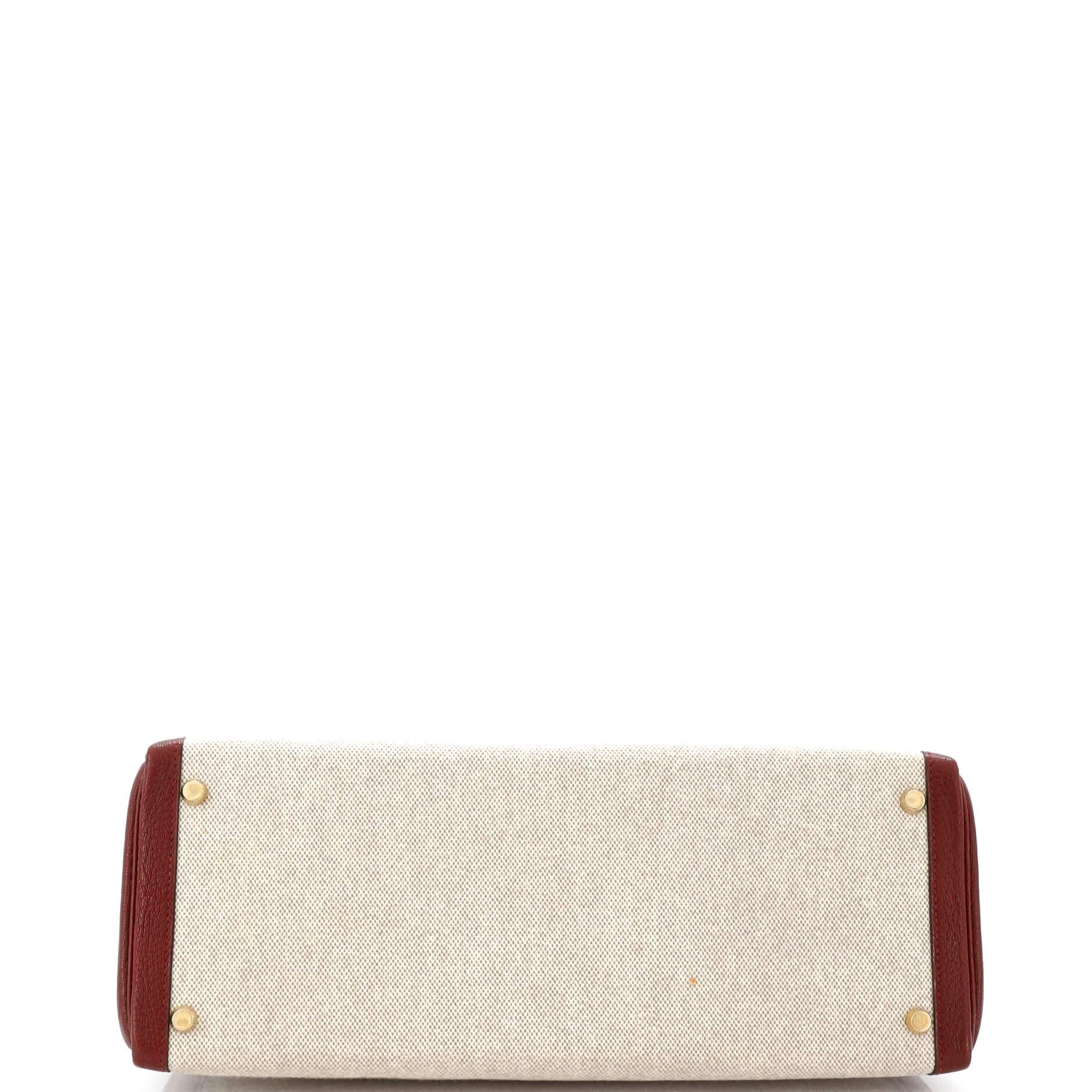 Hermes Kelly Handbag Toile and Red Chevre de Coromandel with Gold Hardware 35 1