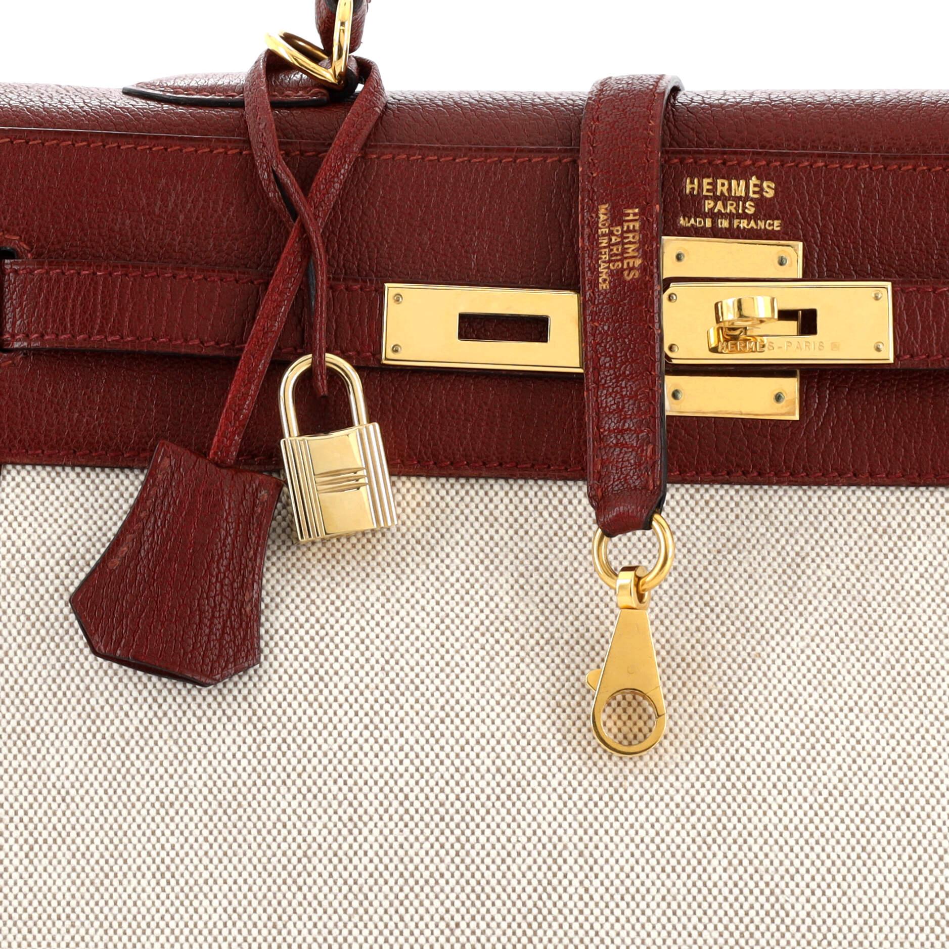 Hermes Kelly Handbag Toile and Red Chevre de Coromandel with Gold Hardware 35 3