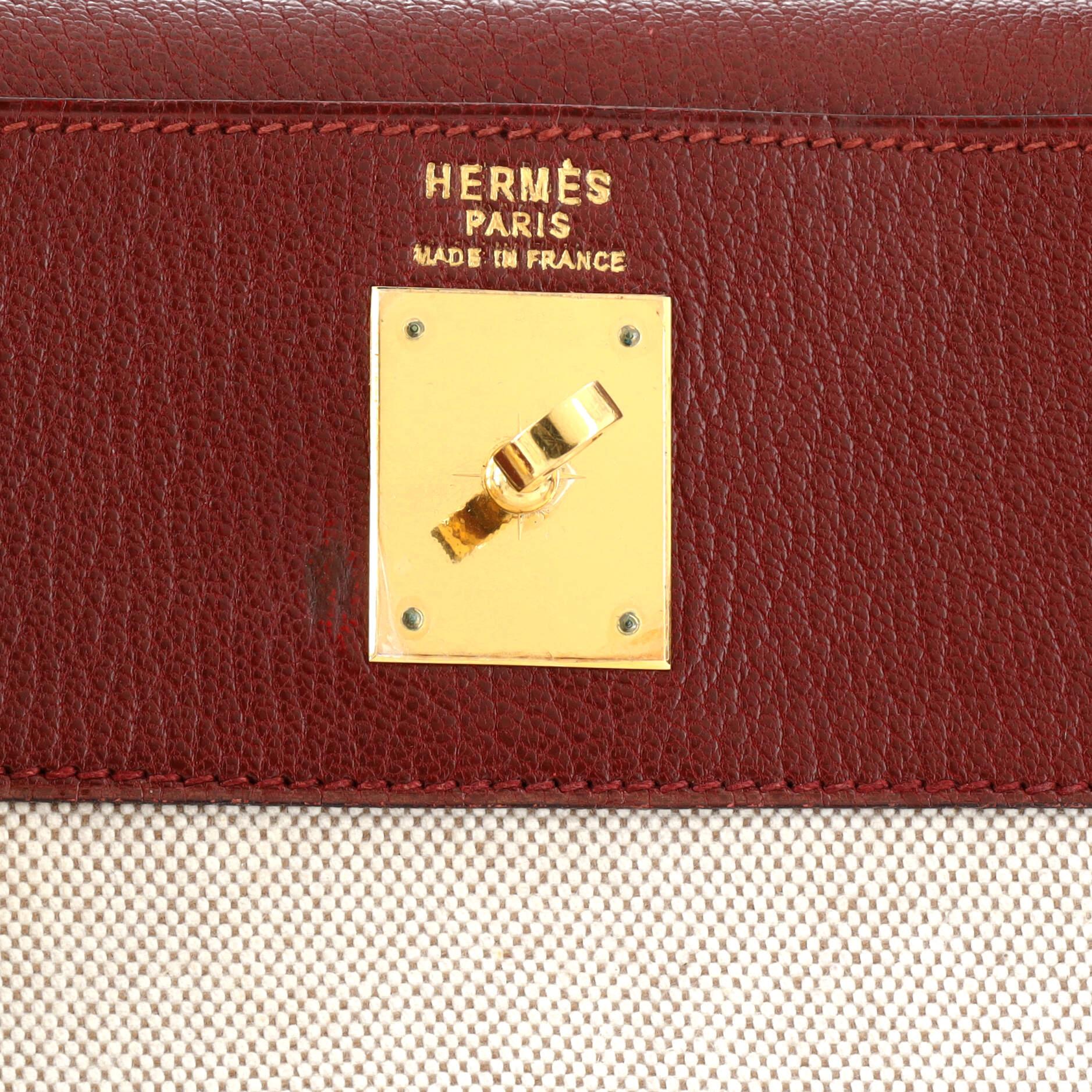 Hermes Kelly Handbag Toile and Red Chevre de Coromandel with Gold Hardware 35 4