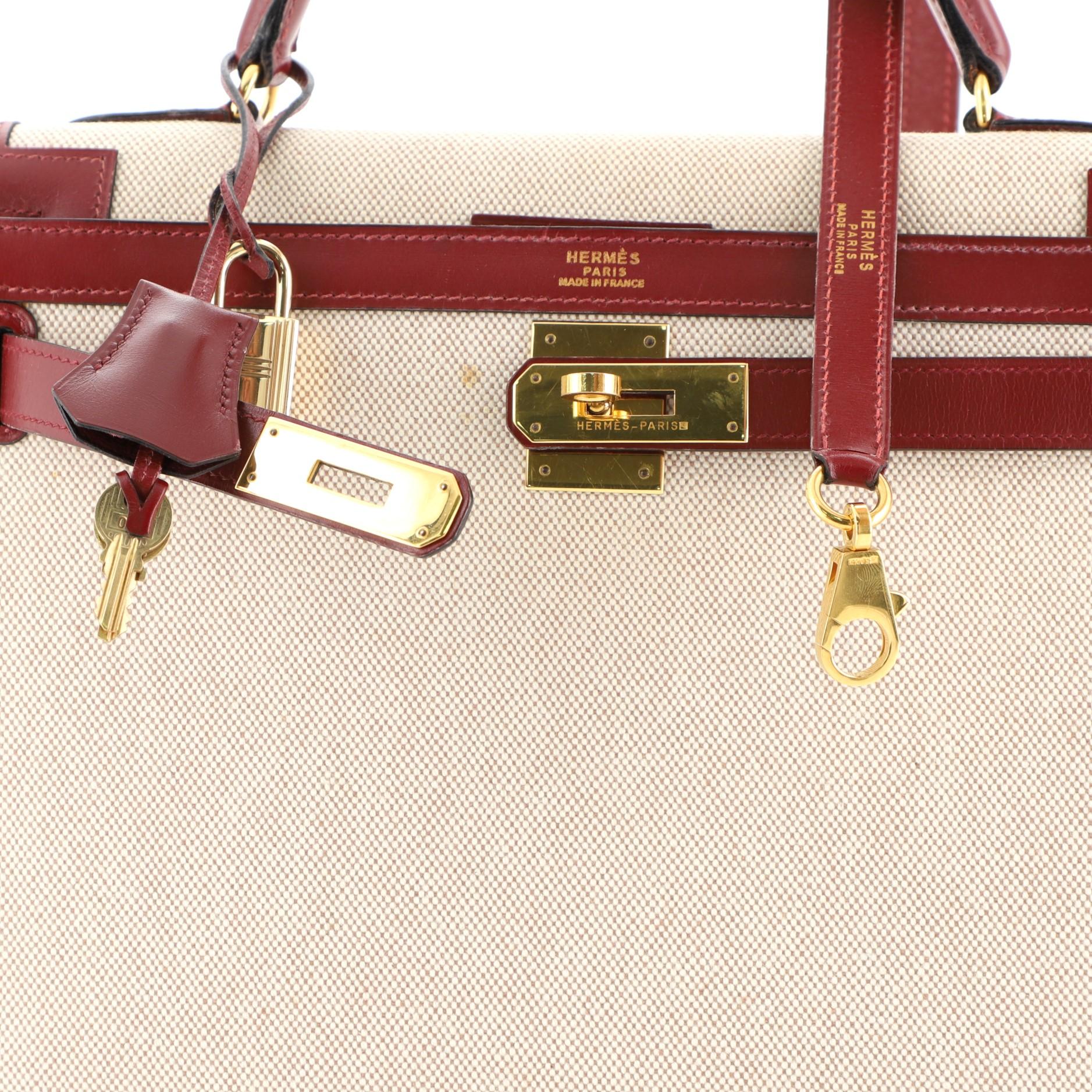 Hermes Kelly Handbag Toile And Rouge H Box Calf With Gold Hardware 32  2