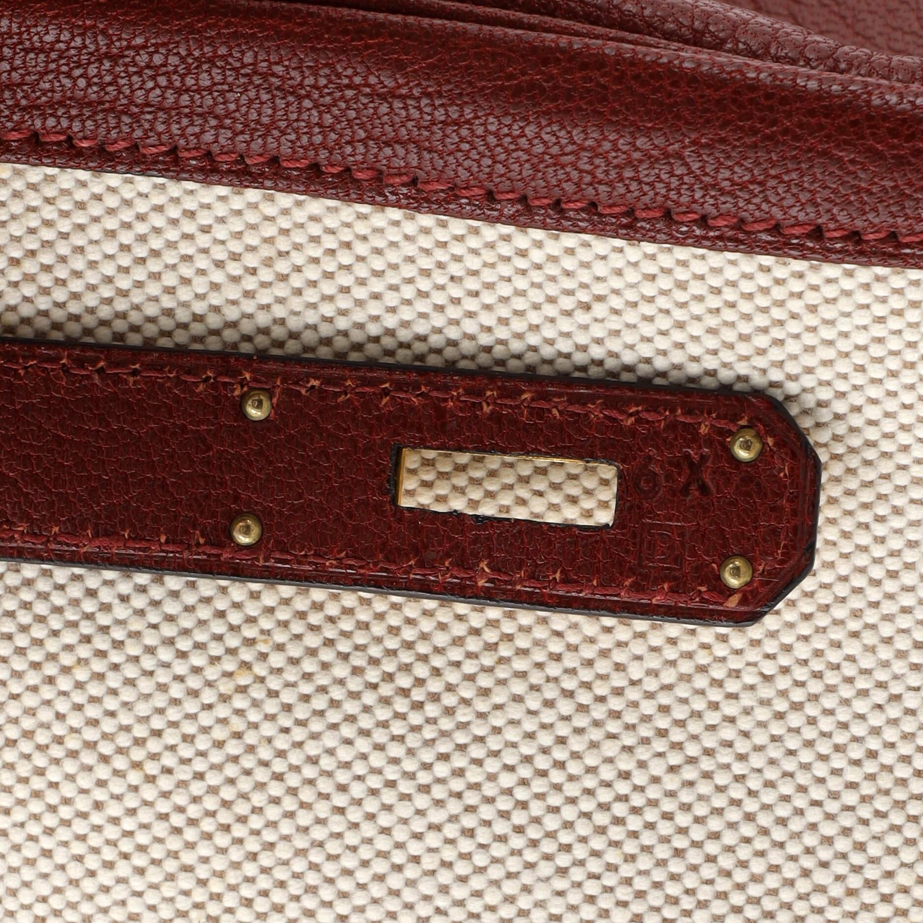 Hermes Kelly Handbag Toile and Rouge H Chevre de Coromandel with Gold Hardware35 For Sale 9