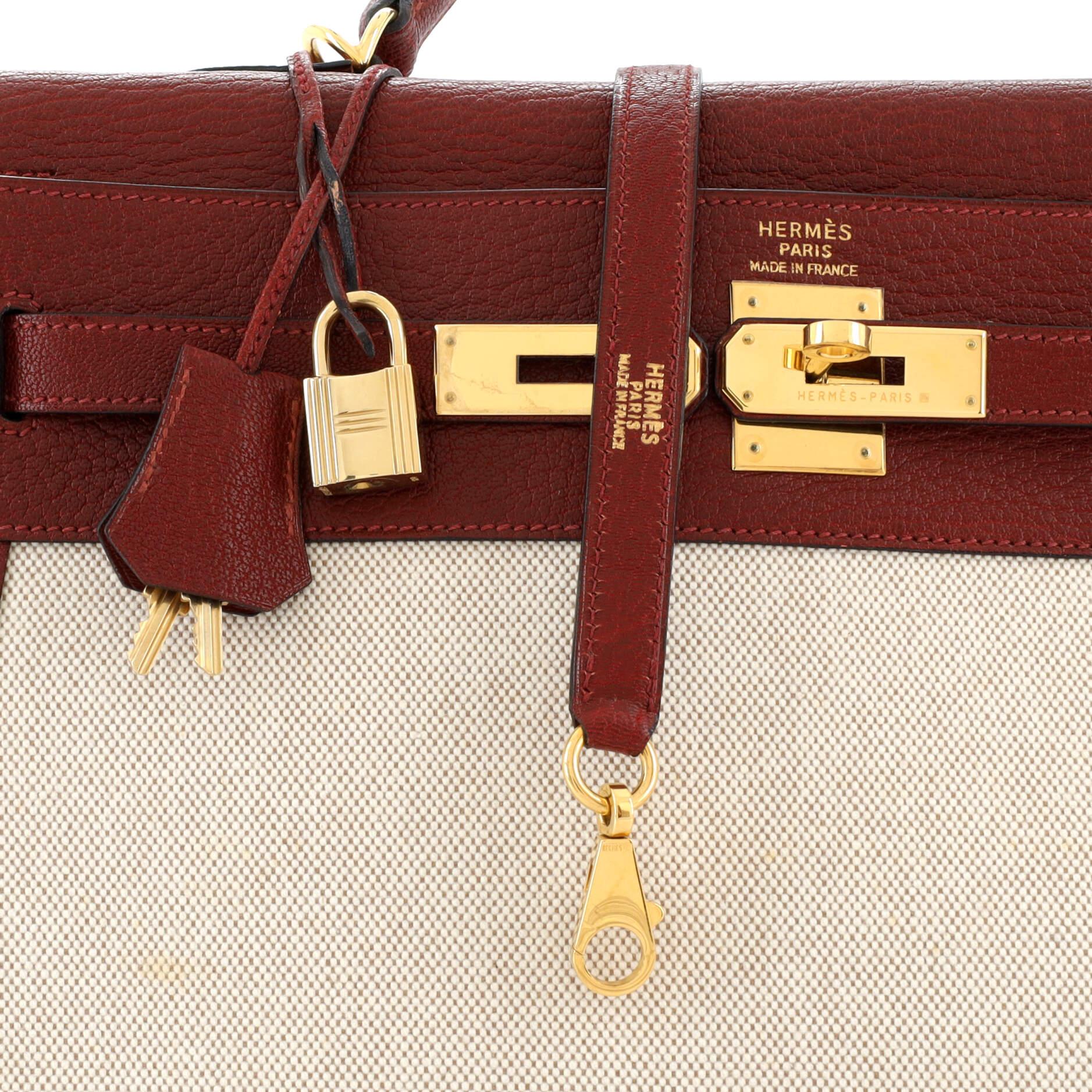 Hermes Kelly Handbag Toile and Rouge H Chevre de Coromandel with Gold Hardware35 For Sale 1