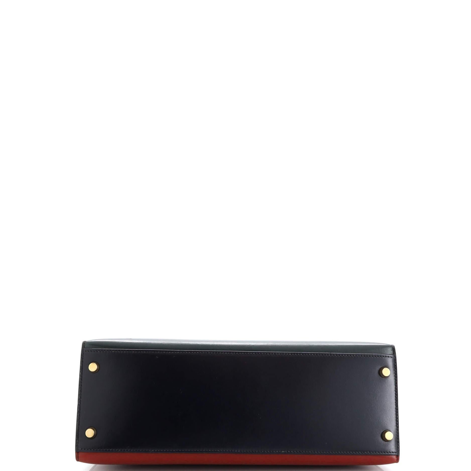Women's Hermes Kelly Handbag Tricolor Box Calf with Gold Hardware 32