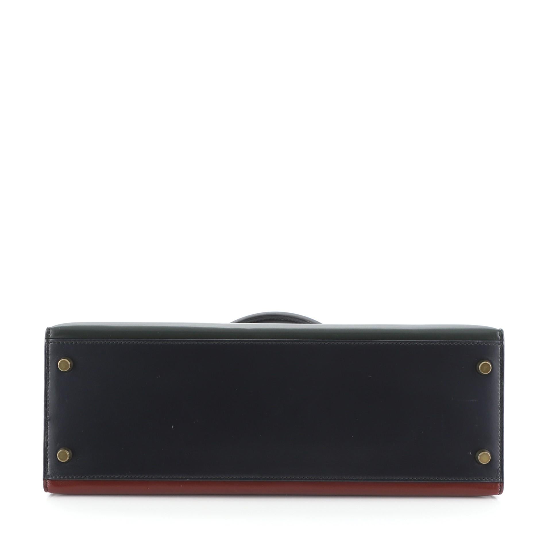 Women's or Men's Hermes Kelly Handbag Tricolor Box Calf with Gold Hardware 32