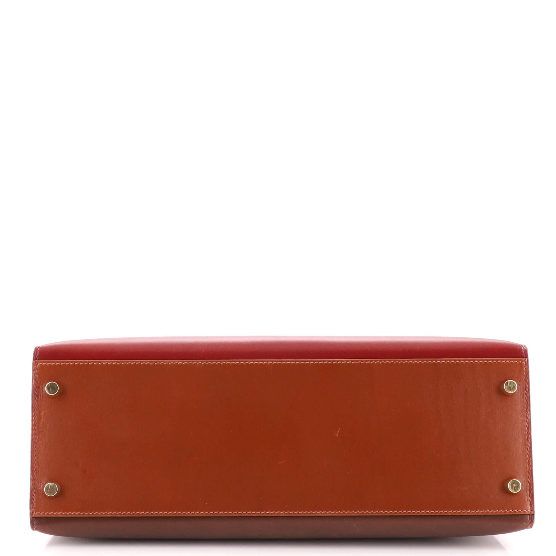 Hermes Kelly Handbag Tricolor Box Calf with Gold Hardware 32 1