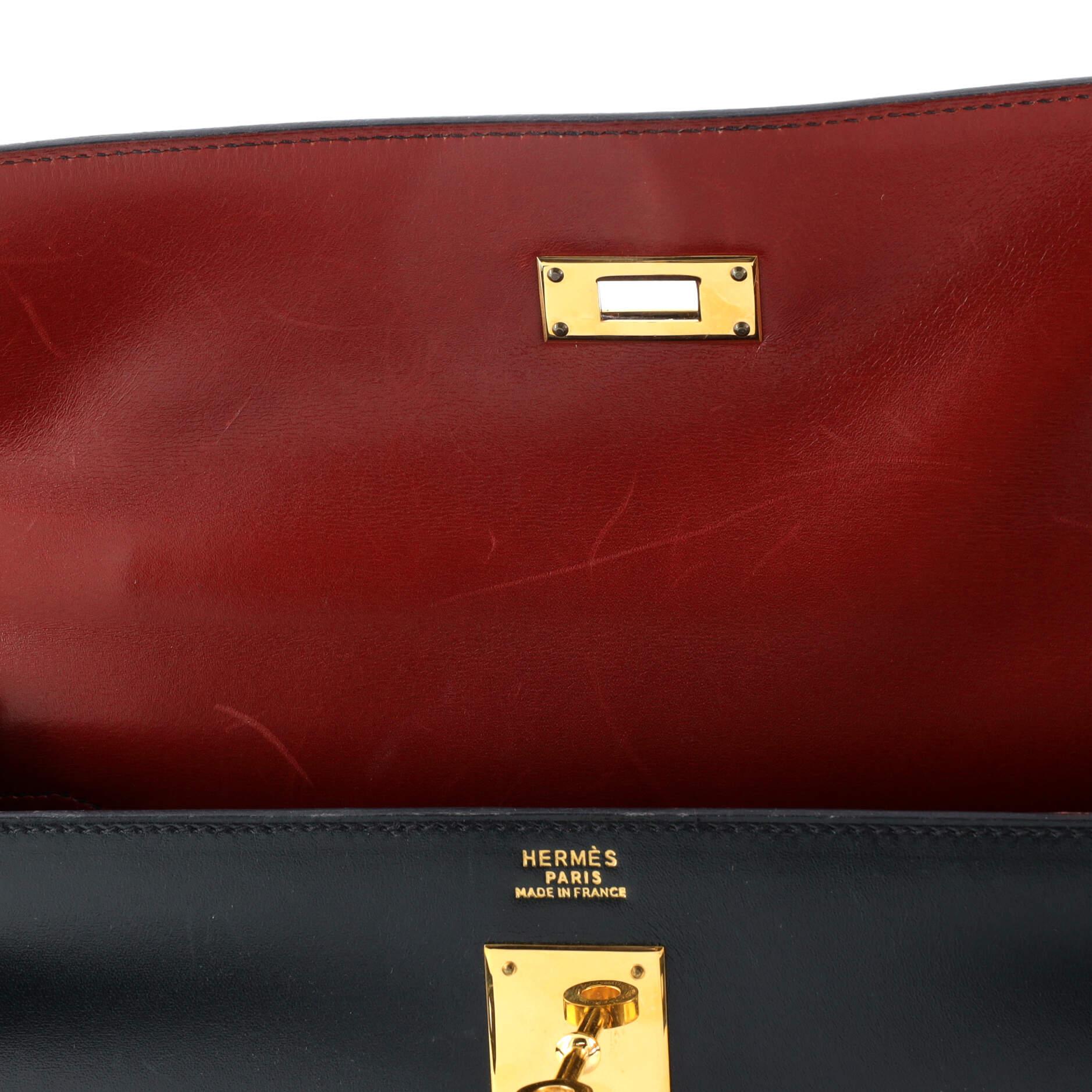 Hermes Kelly Handbag Tricolor Box Calf with Gold Hardware 32 5
