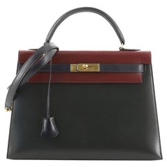 Hermes Kelly Handbag Tricolor Box Calf with Gold Hardware 32