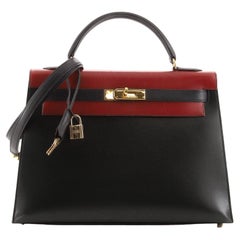 Hermes Kelly Handbag Tricolor Box Calf with Gold Hardware 32